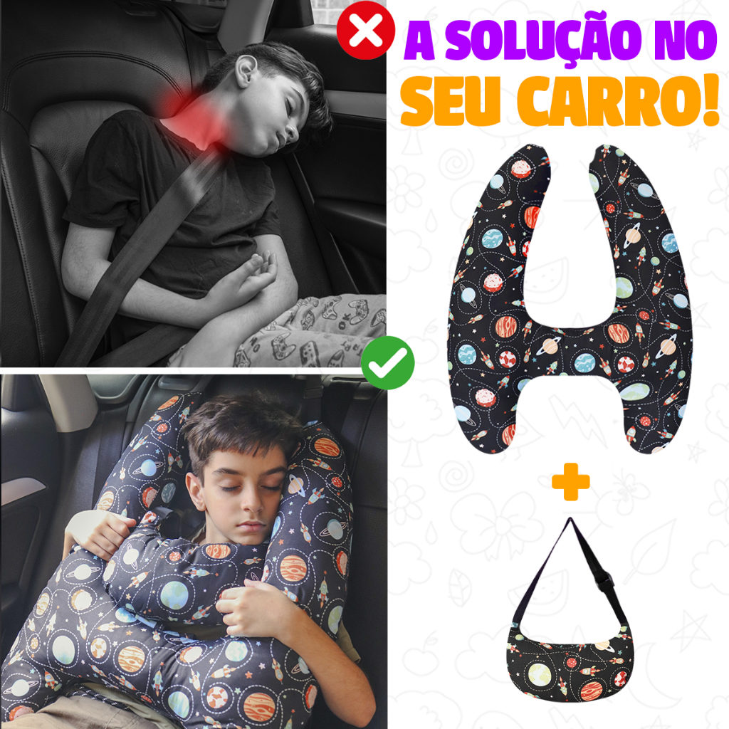 almofada de viagem para carro com travesseiro e cinto de segurança para criança