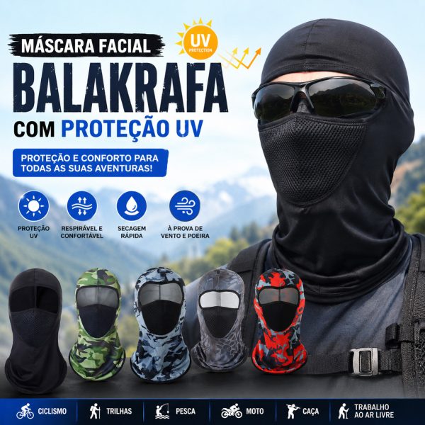 Balaclava facial UV respirável para moto, pesca e esportes - proteção solar e conforto