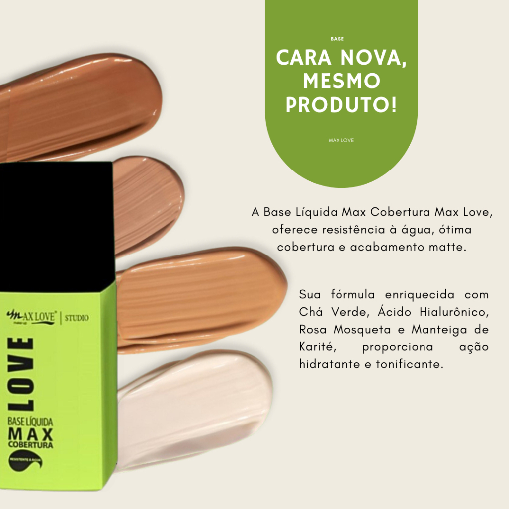 Base líquida maquiagem vegana matte max love com cobertura máxima