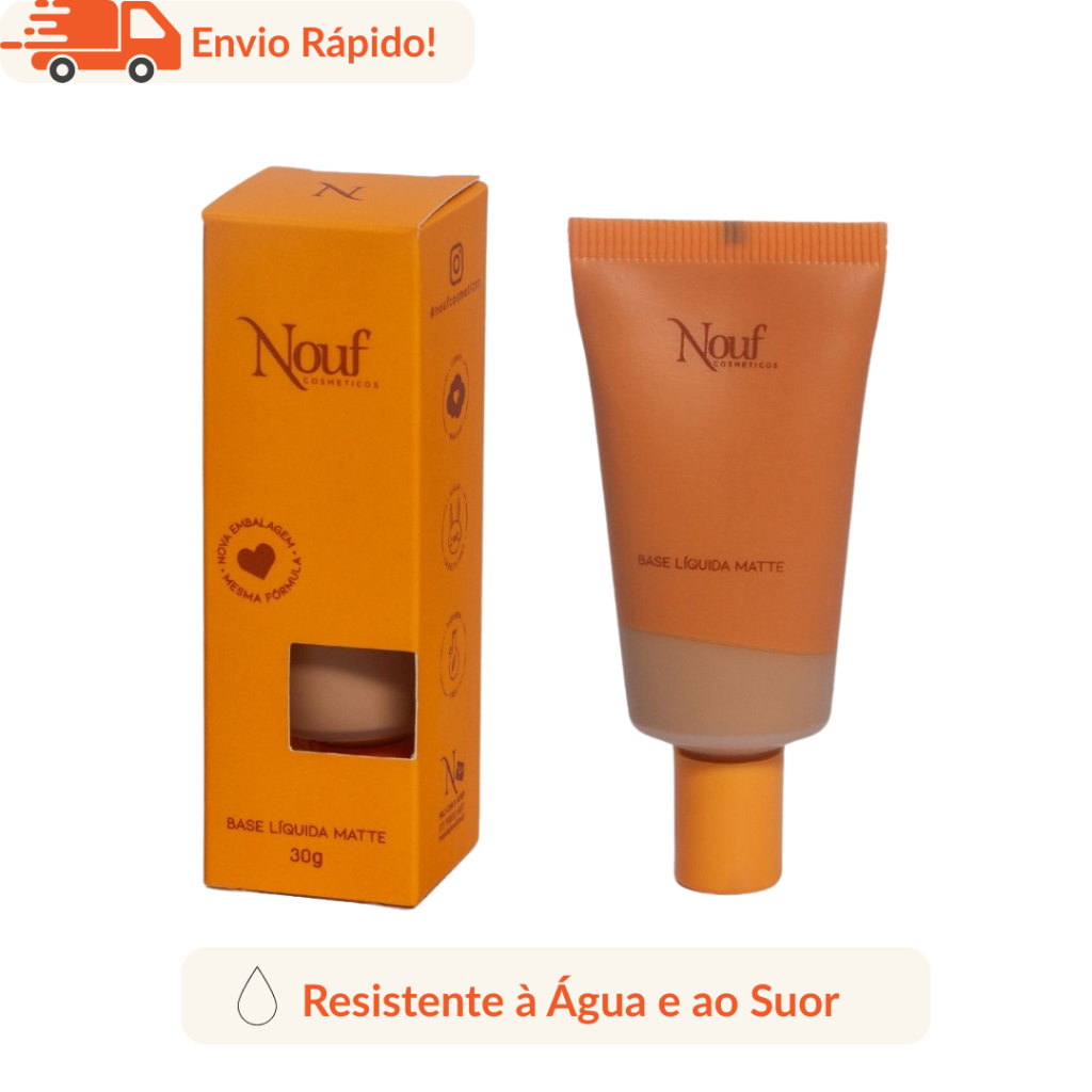 base liquida maquiagem matte Nouf 30ml resistente à água e suor para rosto