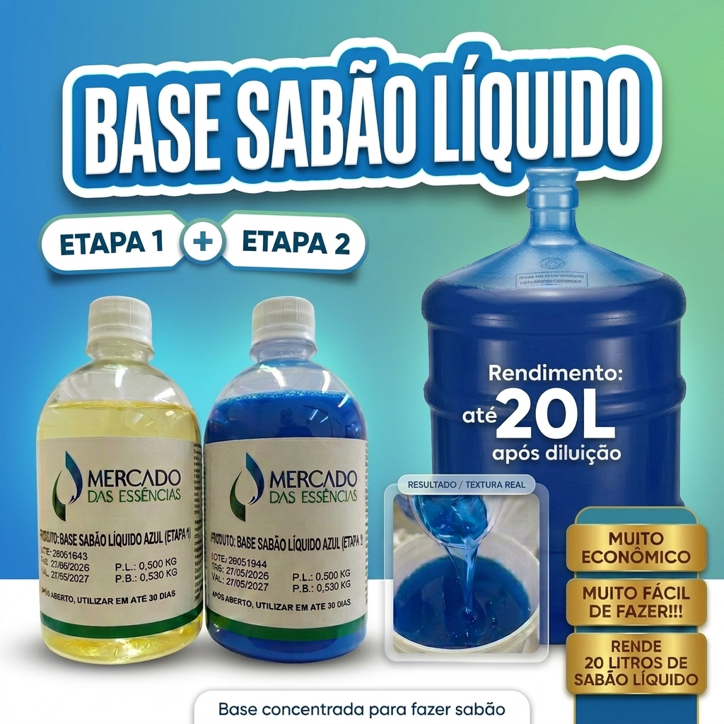 Base sabão líquido faz 20L kit blend concentrado com 2 frascos para fazer sabão em casa