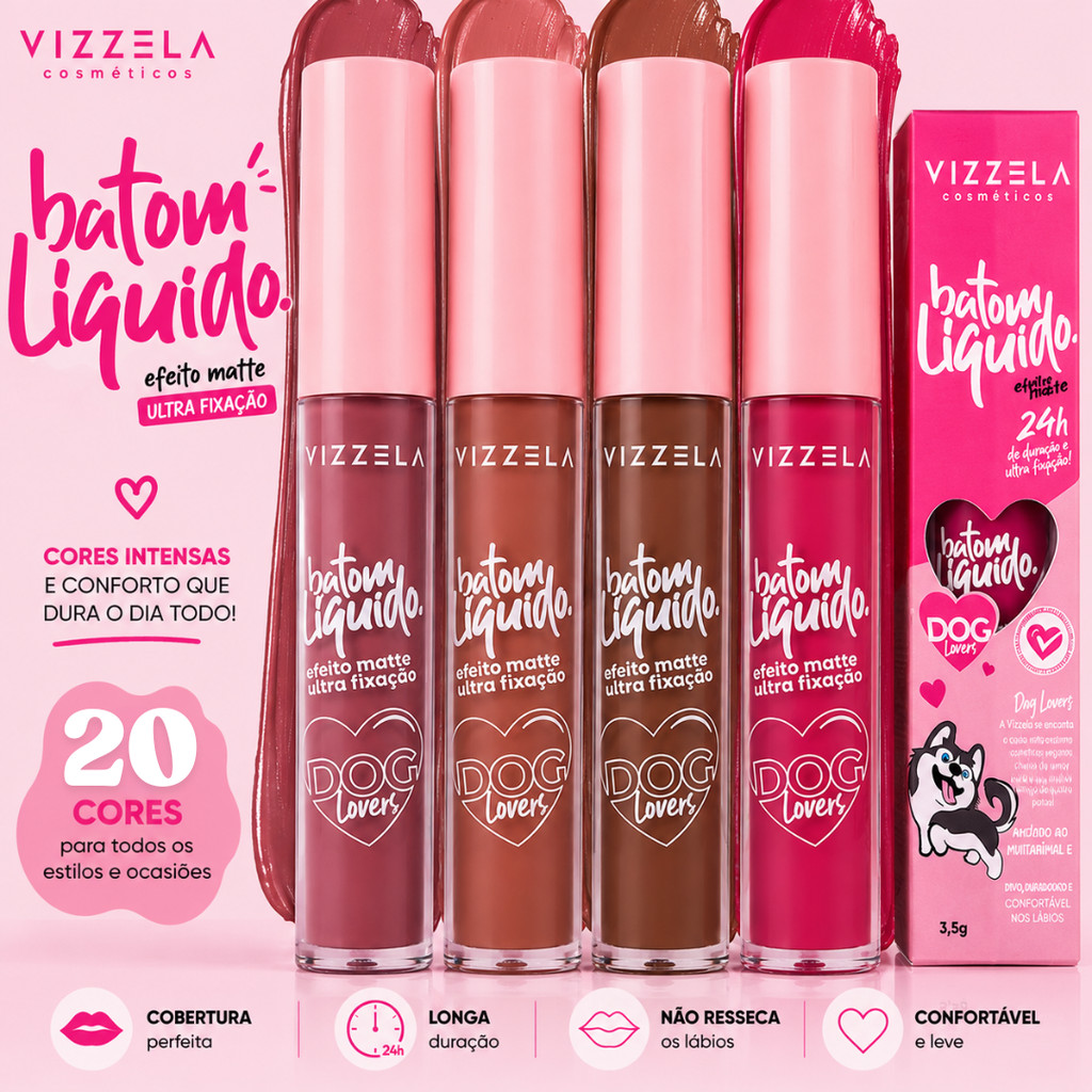 Batom líquido matte Vizzela Dog Lovers 3,5g com 24 horas de duração