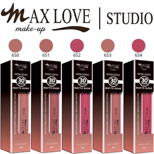 Batom líquido matte nude Max Love do 650 ao 673 com alta durabilidade