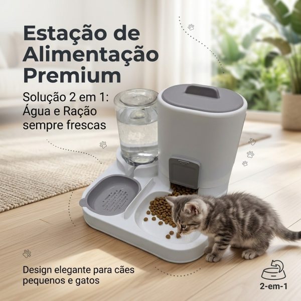 bebedouro comedouro automático em 2 em 1 para cães e gatos com filtro de 3 etapas