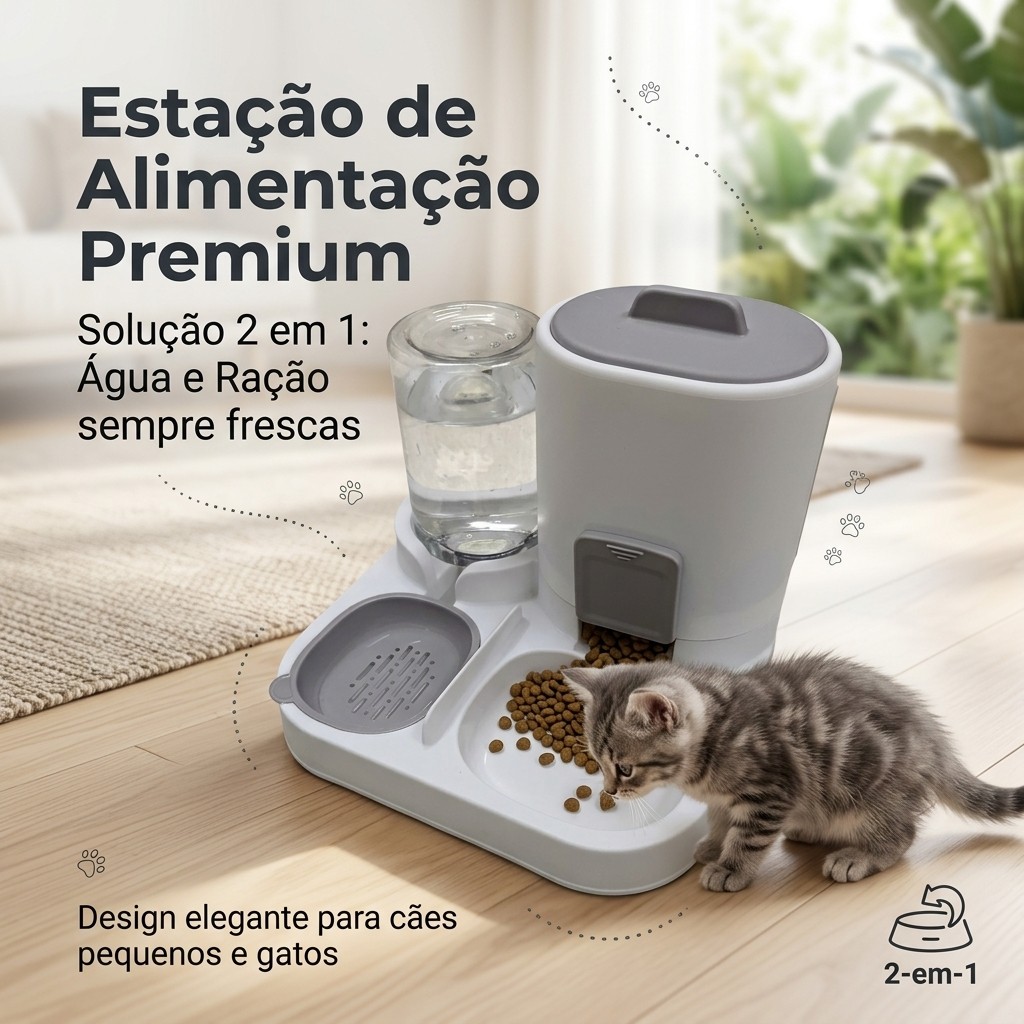 bebedouro comedouro automático em 2 em 1 para cães e gatos com filtro de 3 etapas