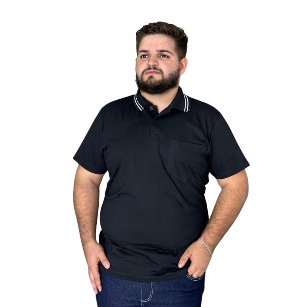 Bermuda masculina com camisa gola polo de algodão manga curta e bolso, estilo casual plus size