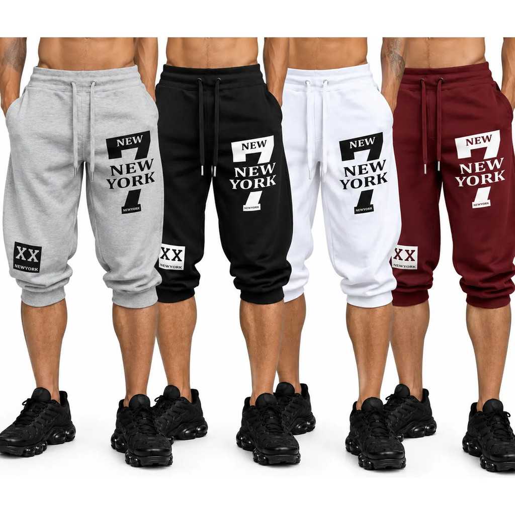 Bermuda masculina Kit 4 Jogger Moletom New York em modelo casual para verão