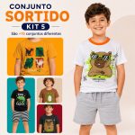 Bermuda masculina em kit com 5 conjuntos infantil de camiseta e shorts para menino