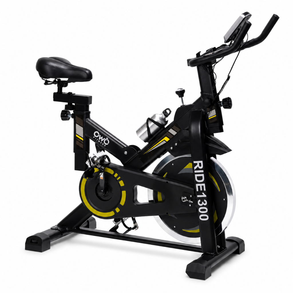bicicleta ergometrica Spinning Owò Fitness com roda de inércia 13kg para academia em casa