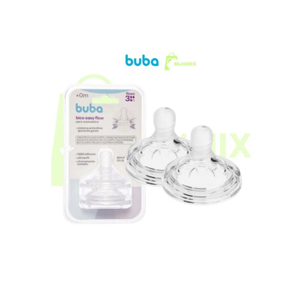 Bico de mamadeira anticólica Buba Easy Flow kit com 2 unidades de silicone pétala