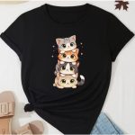 Blusa feminina estampada com gatinhos em 100% algodão, lançamento com envio imediato
