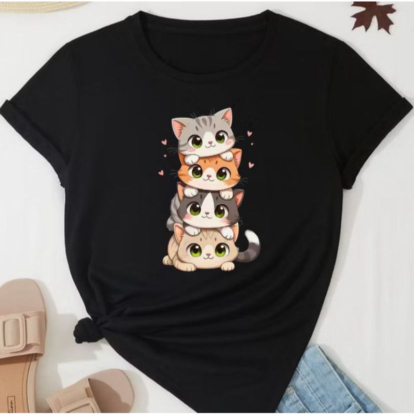 Blusa feminina estampada com gatinhos em 100% algodão, lançamento com envio imediato