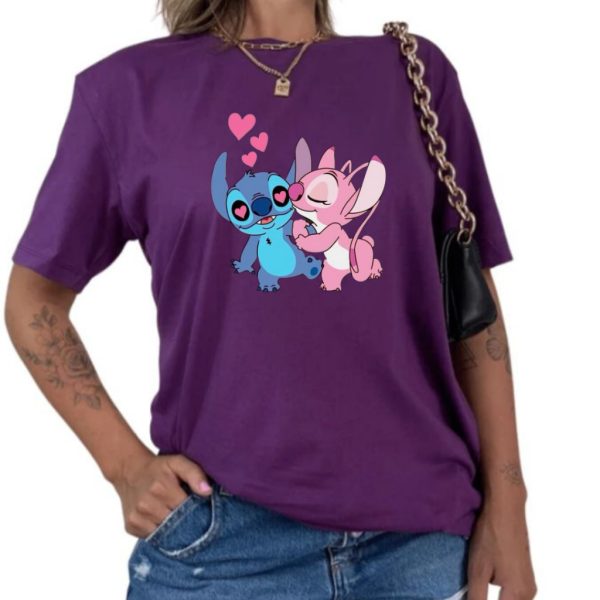 blusa feminina Stitch Apaixonado em algodão com estampa divertida