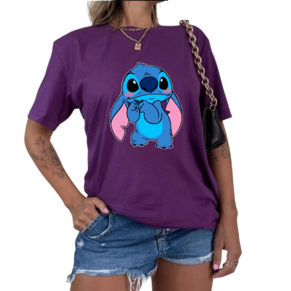 blusa feminina Stitch tímido em algodão casual