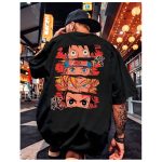 Blusa feminina streetwear com estampa de anime Luffy e Naruto Hokage