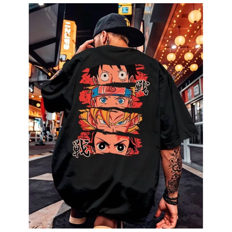 Blusa feminina streetwear com estampa de anime Luffy e Naruto Hokage