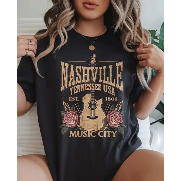 blusa feminina Nashville estilo country rock em algodão com estampa casual