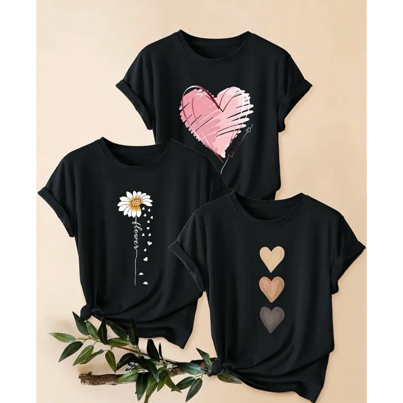blusa feminina kit 3 estampadas delicadas de algodão