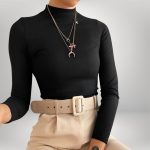 blusa feminina manga longa Cacharrel gola alta confortável básica