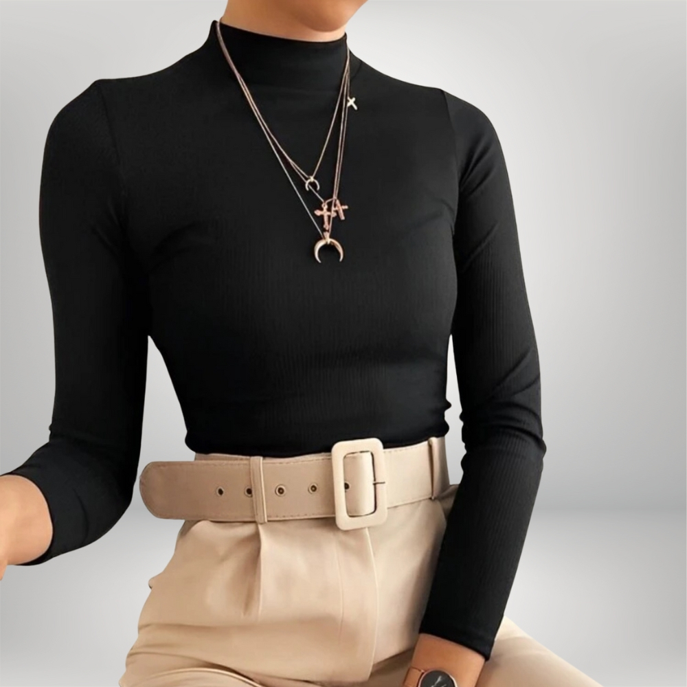 blusa feminina manga longa Cacharrel gola alta confortável básica