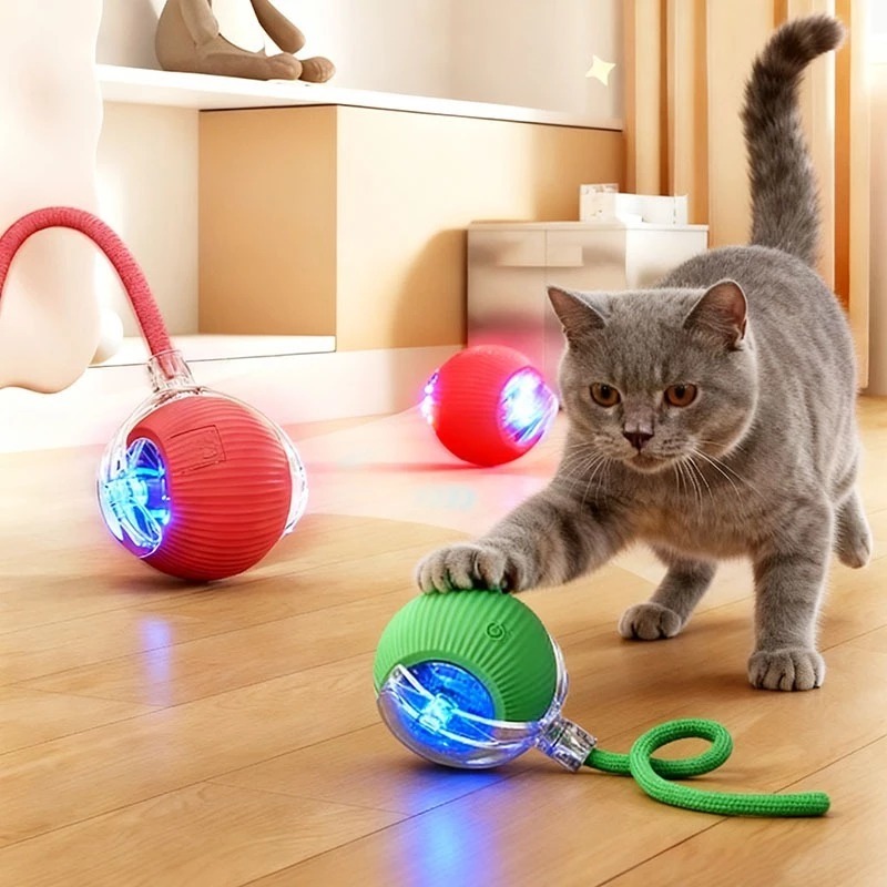 bola brinquedos de rolamento automática com cauda para gato interativo recarregável