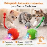 Bola interativa automática pet para cães e gatos com recarga USB