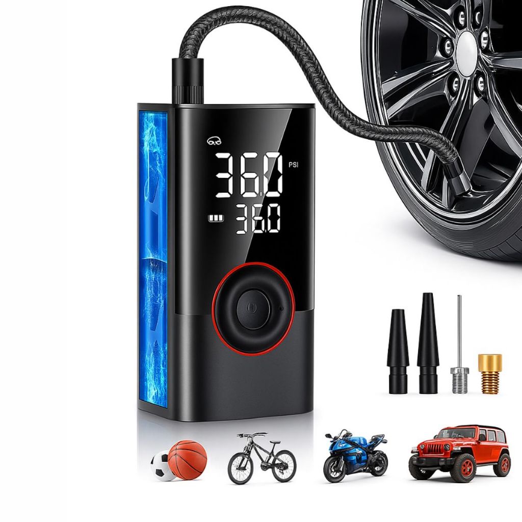 bomba de ar calibrador digital portátil recarregável com powerbank para carro, moto e bicicleta