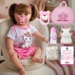 boneca bebê reborn unicórnio menina realista de silicone com bolsa maternidade