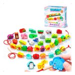 brinquedo educativo Montessori de alinhavo com peças coloridas para coordenação motora