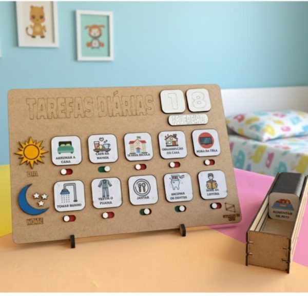 brinquedo infantil Quadro de Rotina Educativo com tarefas interativas para organização de crianças