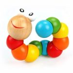 brinquedo infantil Montessori minhoca colorida de madeira articulada para coordenação motora