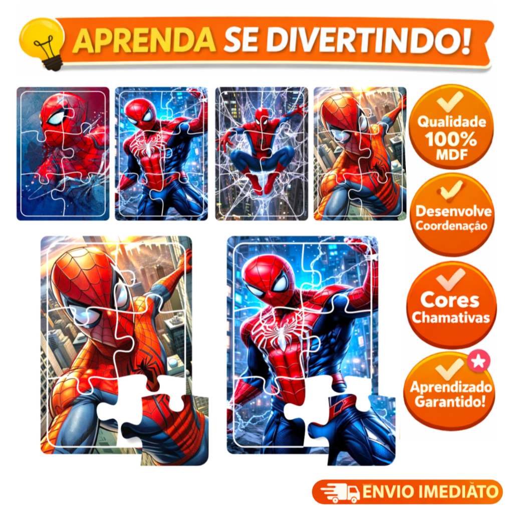 Brinquedo infantil Kit 4 Quebra-Cabeça Homem Aranha em madeira para crianças