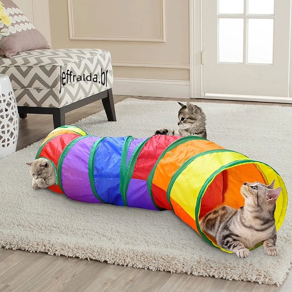 brinquedo para pets túnel labirinto para gatos colorido montado em ambiente interno
