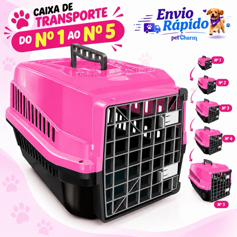 Caixa de transporte transportadora pet para cachorro e gato do porte 1 ao 5