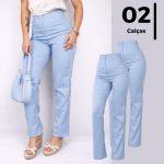 Calca feminina de alfaiataria cintura alta reta sem bolsos em kit com 2 peças