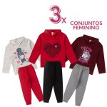 calca feminina infantil em kit 3 conjuntos de moletom peluciado para inverno