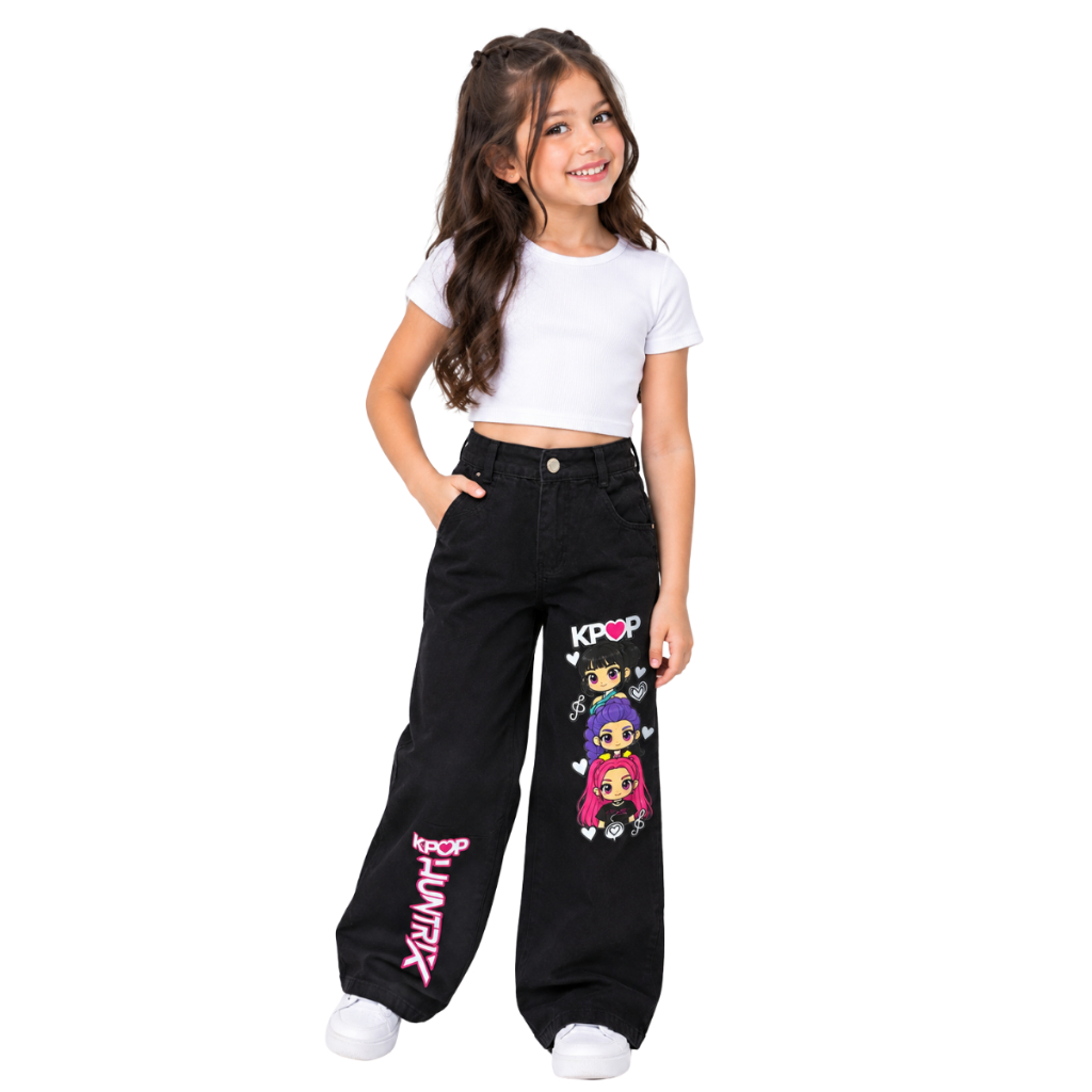 calça feminina wide leg jeans marmorizada juvenil com cintura média