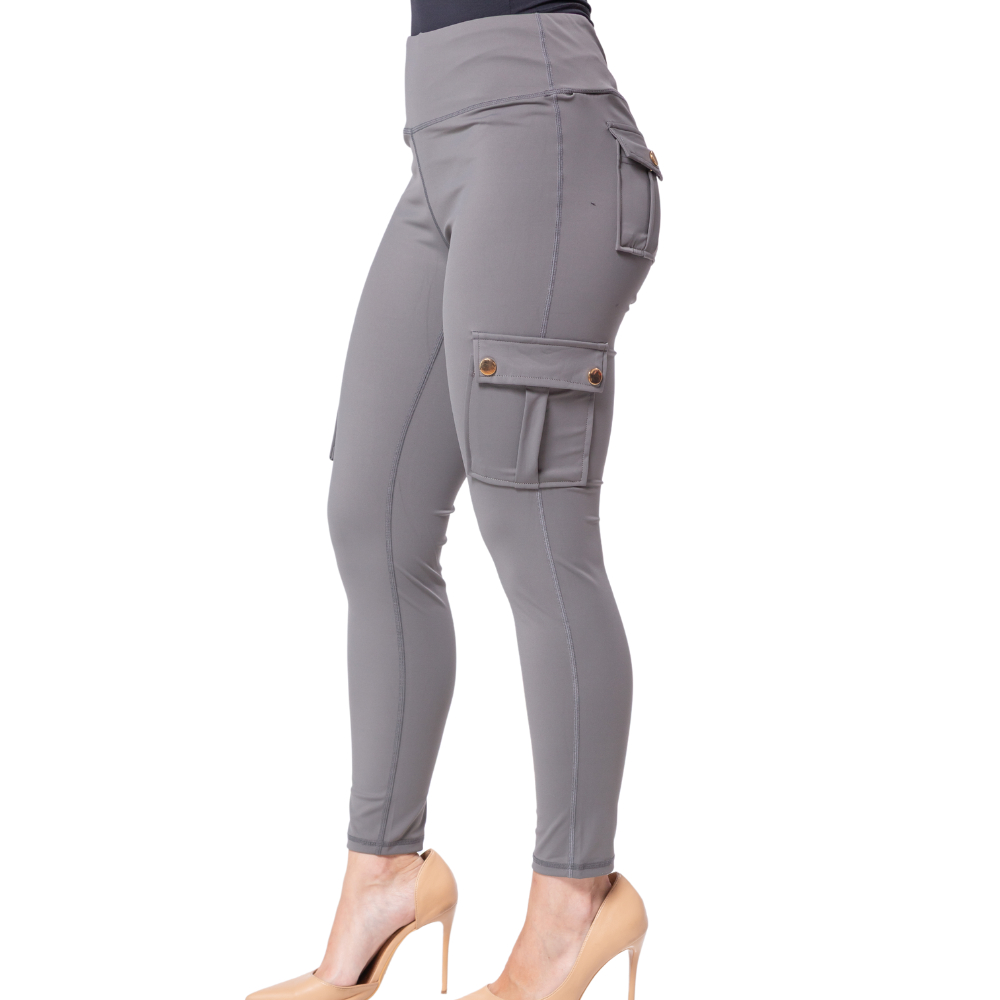 calca feminina cargo preta skinny cintura alta jogger com bolsos laterais