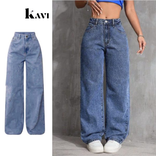 Calça wide leg jeans feminina cintura alta pantalona em look casual