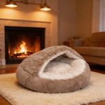 cama pet nuvem donut coberta com pelucia em formato iglu nos tamanhos M 50 e G 60