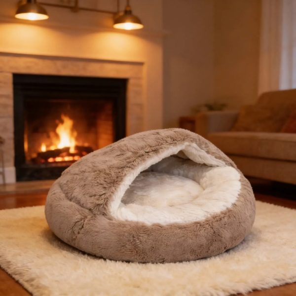cama pet nuvem donut coberta com pelucia em formato iglu nos tamanhos M 50 e G 60