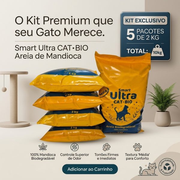 cama pet areia ecológica para gatos biodegradável kit 5x2kg