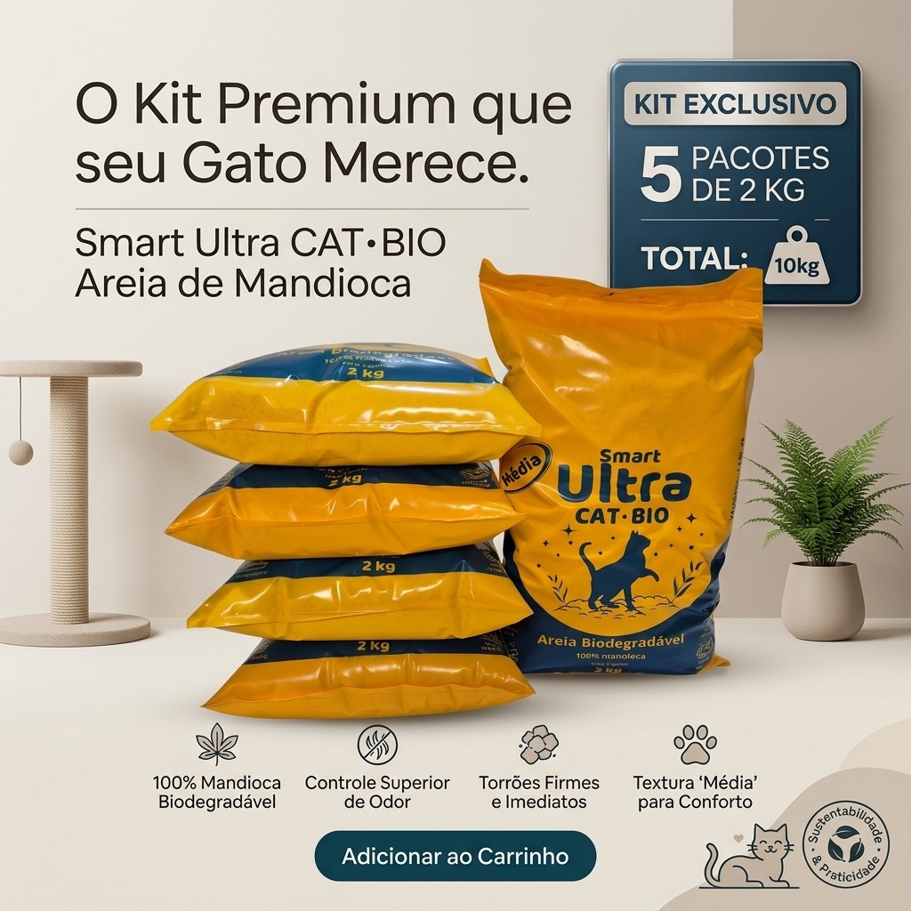 cama pet areia ecológica para gatos biodegradável kit 5x2kg