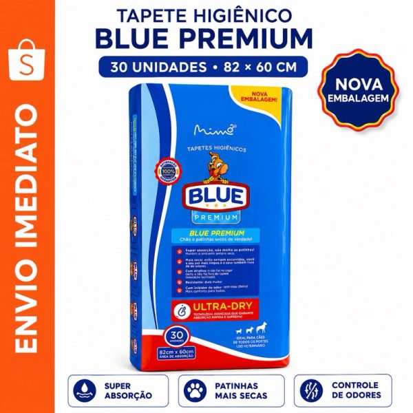 Cama pet com tapete higiênico Blue Premium Ultra Absorção 82x60cm antivazamento