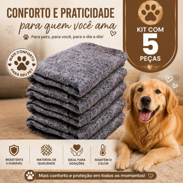 cama pet cobertor 5 peças 190x70 grosso quentinho para cachorro e gato