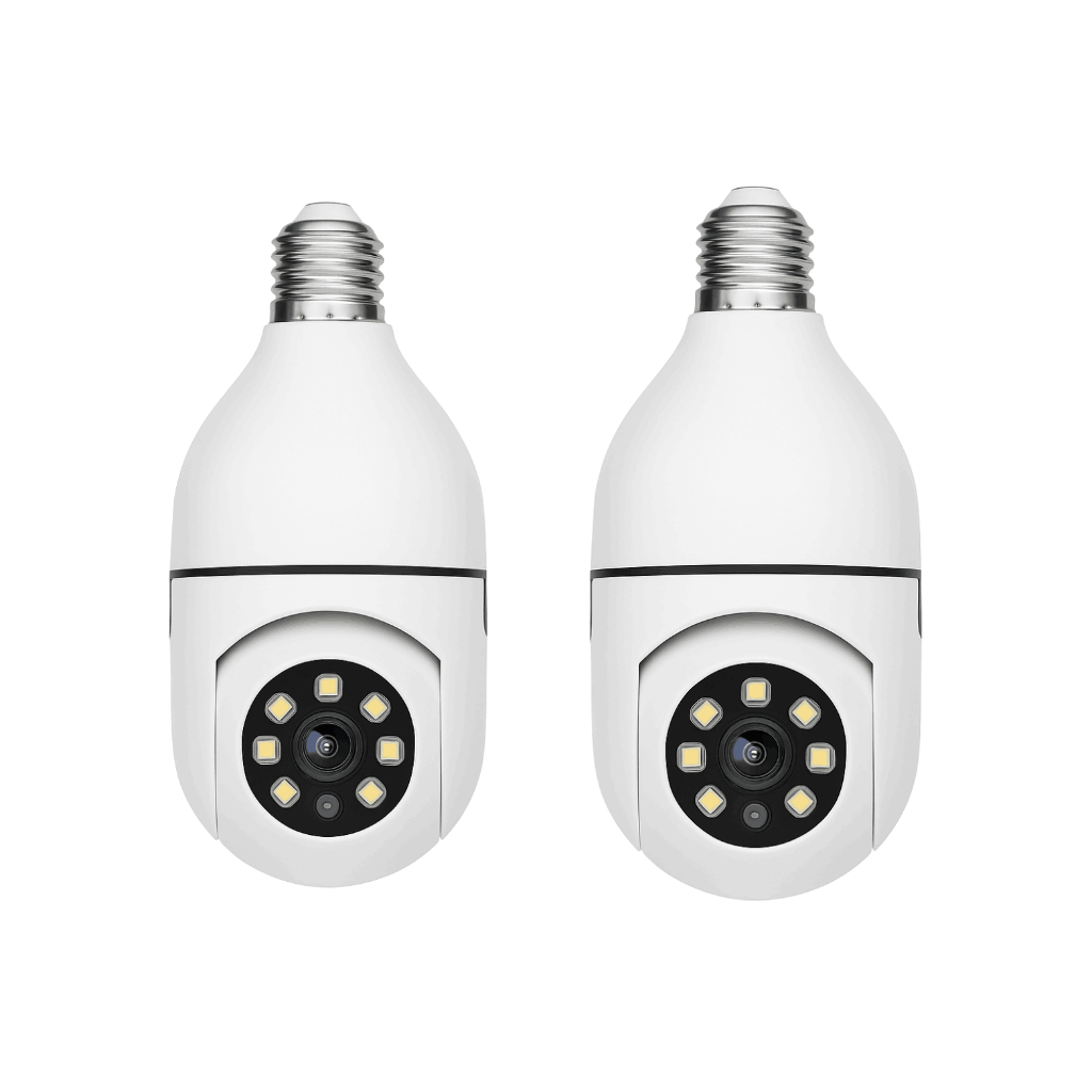 camera seguranca Wi-Fi 360° com visão noturna e controle pelo celular em formato de lâmpada