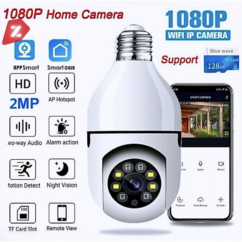 câmera segurança lâmpada wifi Full HD 360 com visão noturna e controle pelo app Icsee Yoosee