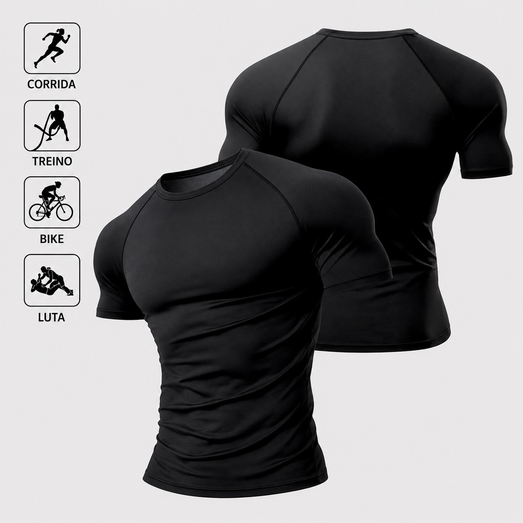 camisa de compressão poliamida masculina lisa para academia e jiu-jitsu