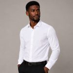 Camisa social masculina manga longa slim fit com elastano e botão tecnológico
