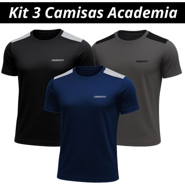 camisas dry fit masculino em kit com 3 unidades para academia e treino